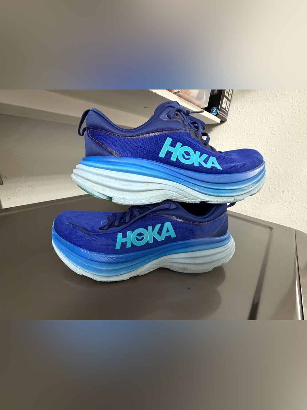 Hoka One One Navy Blue and Bright Blue Logo Running Shoes